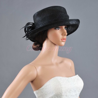 Newest Ladies Church Hat Kentucky Derby Hat Sinamay Wide Brim Wedding Black Hat  eb-03027755